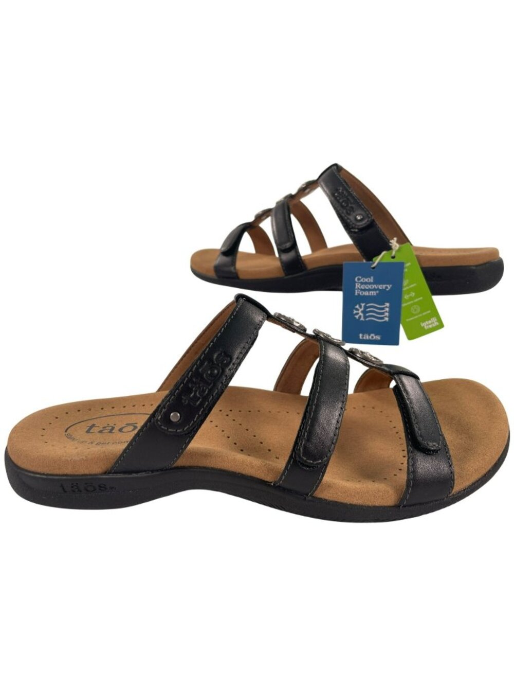 Taos Prize 4 Sandals Black Leather Comfy Casual Women's Sz 8 NEW